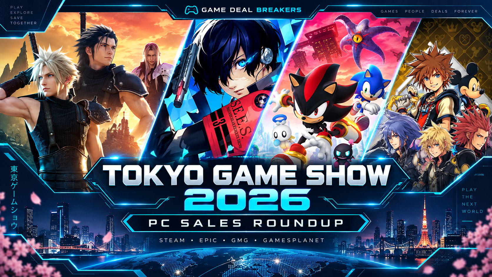 Tokyo Game Show 2026 PC sales roundup featuring Final Fantasy VII Rebirth, Persona 3 Reload, Sonic X Shadow Generations and Kingdom Hearts